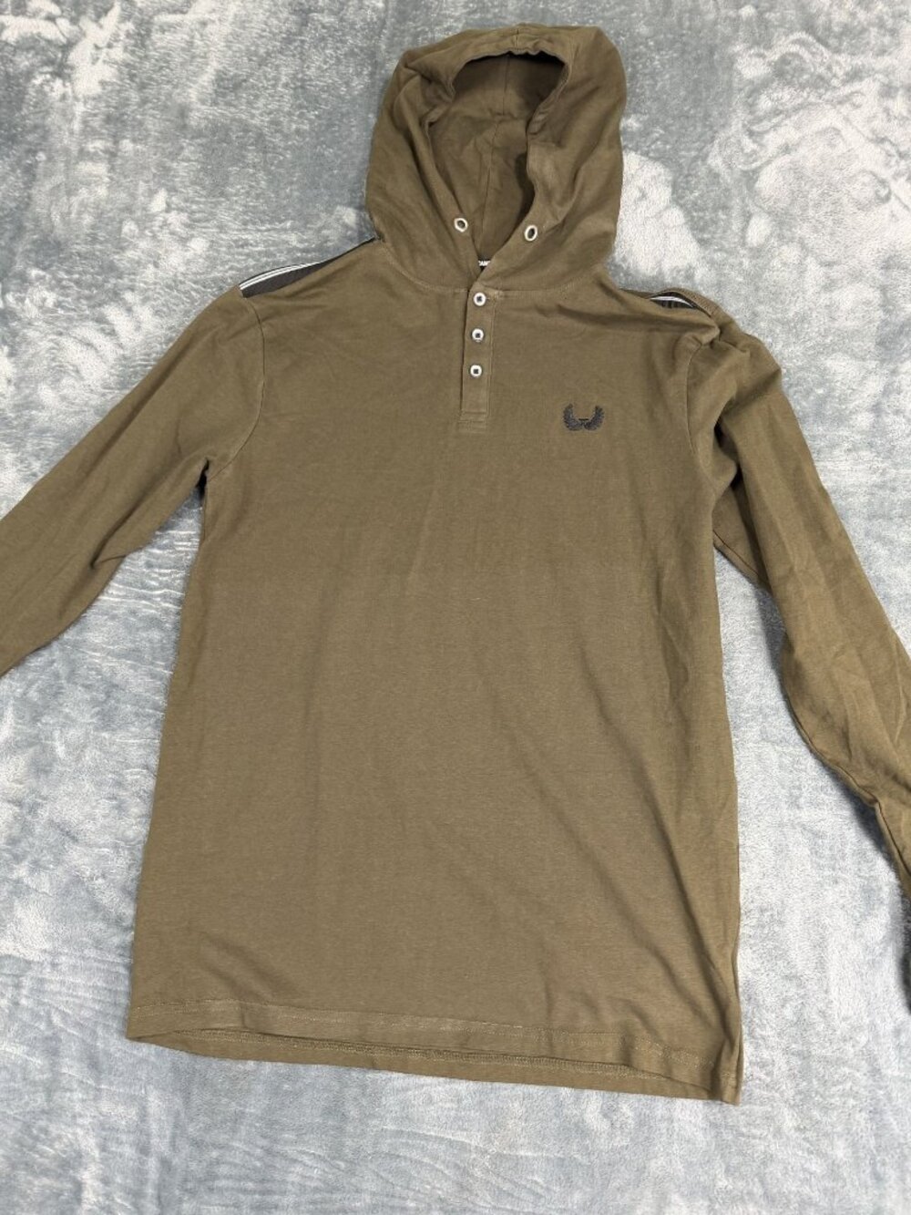 Nick Danger Mens Olive Hooded Long Sleeve Henley Shirt Size S